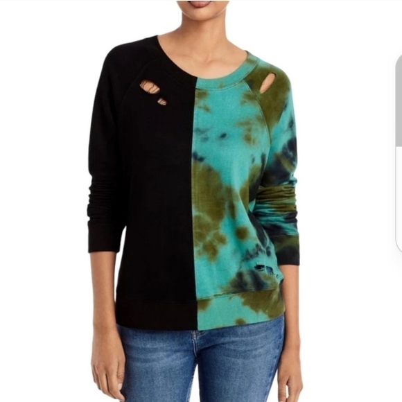 n:philanthropy Belize Distressed Green Black Colorblock Tie Dye Sweatshirt XS - Picture 1 of 11